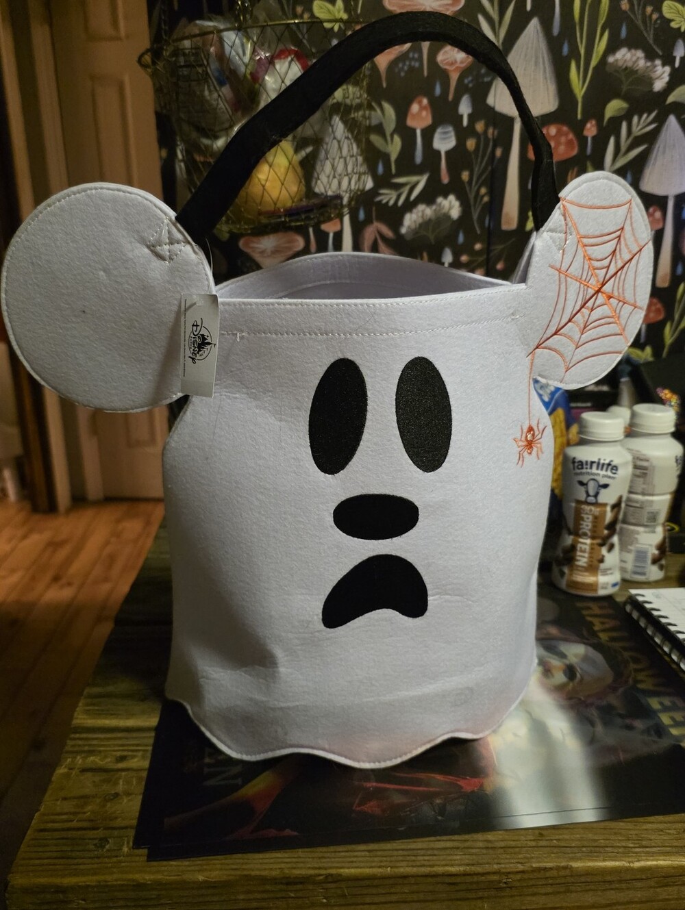 Disney White Ghost Mouse Halloween Treat Tote with Black Handle